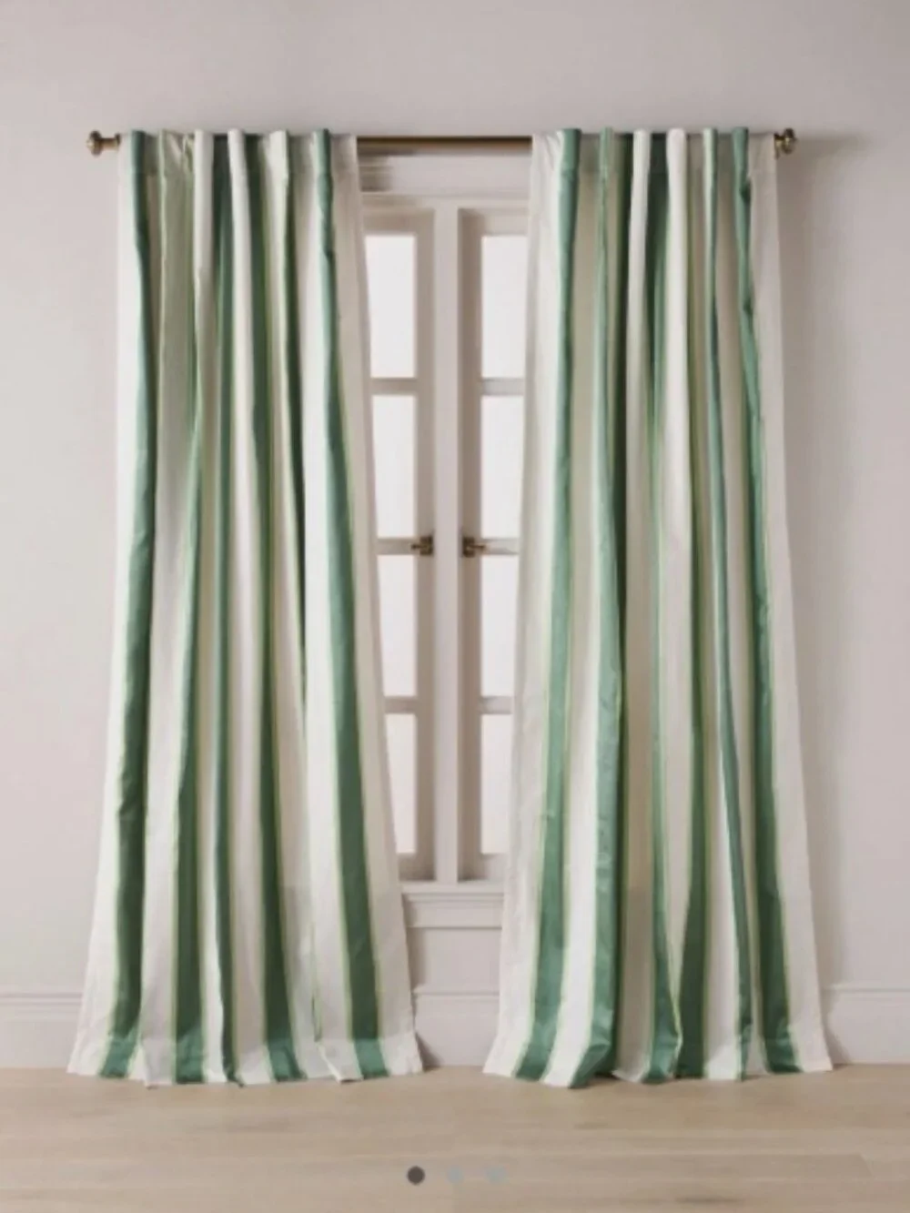 Anthropologie Woven Rugby Stripe Curtain Panel Green and White - 96 x 50 New